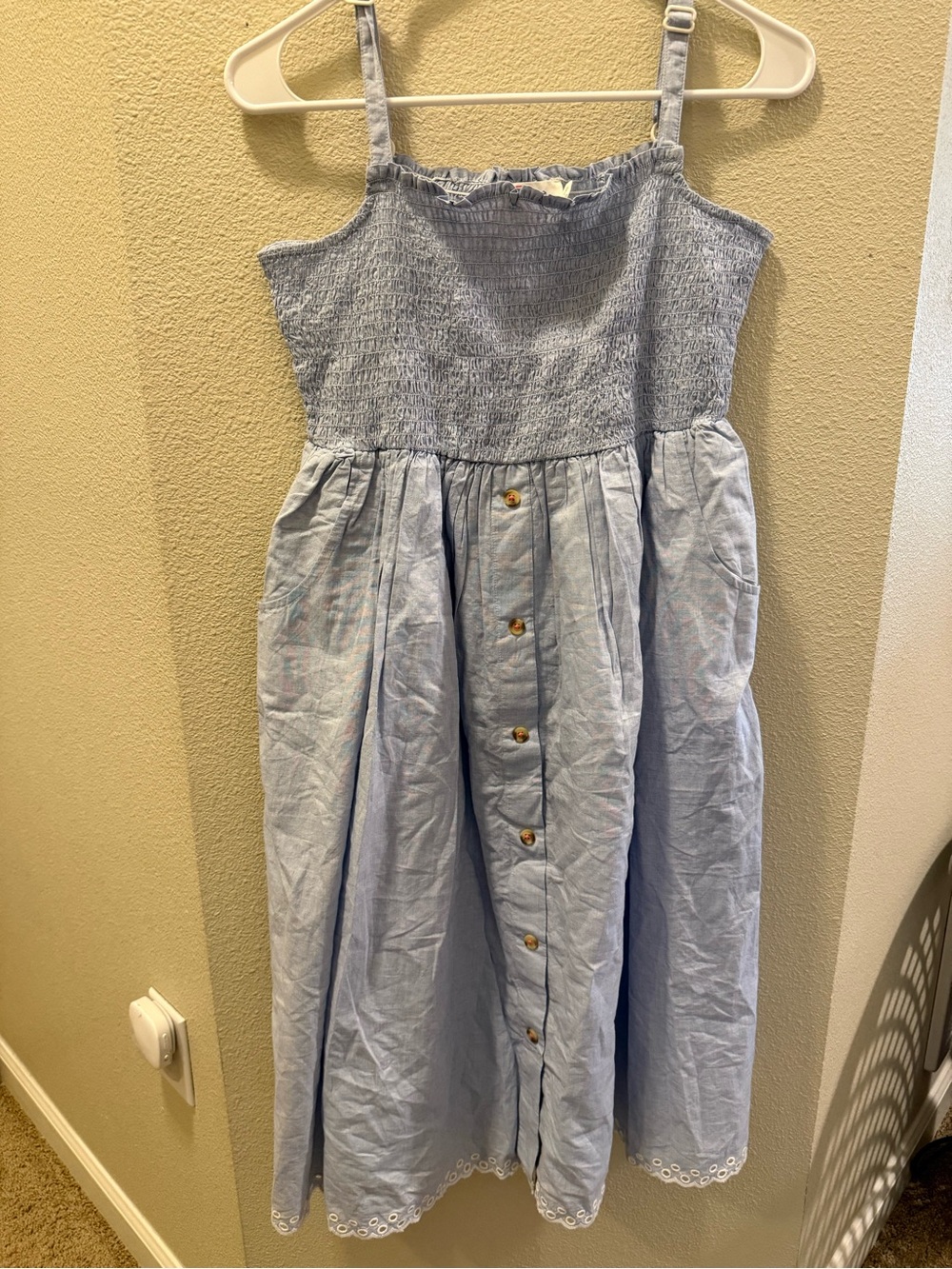Boden Light Blue Smocked Sundress with Button Front